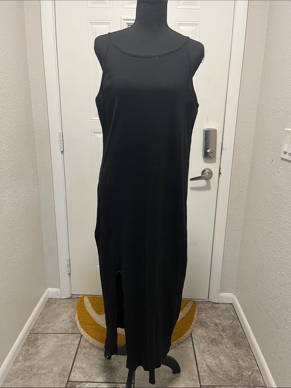 Maurices Black Sleeveless Ribbed Maxi Dress with Right Leg Slit